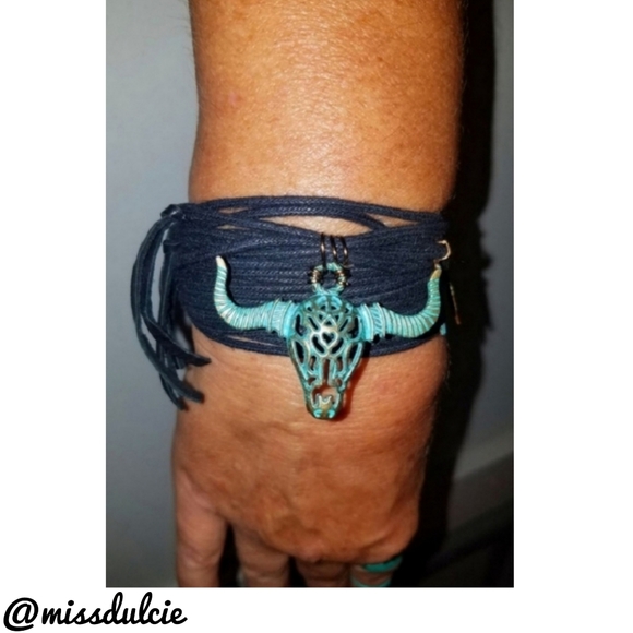 Handcrafted Jewelry - Handmade Bracelet Longhorn Skull Feathers Charms
